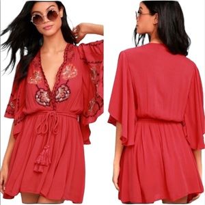 Free People Red Embroidered Dress